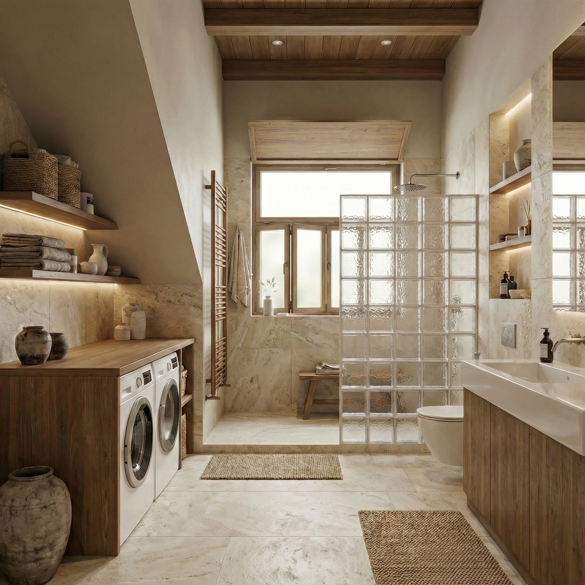 Дизайн ванной в стиле Japandi — фото интерьера от нейросети RoomGPT