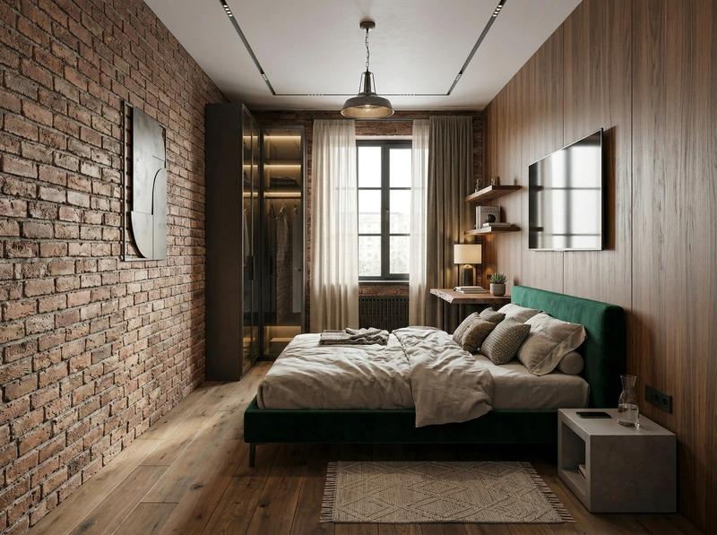 Дизайн спальни в стиле Лофт — фото интерьера от нейросети RoomGPT