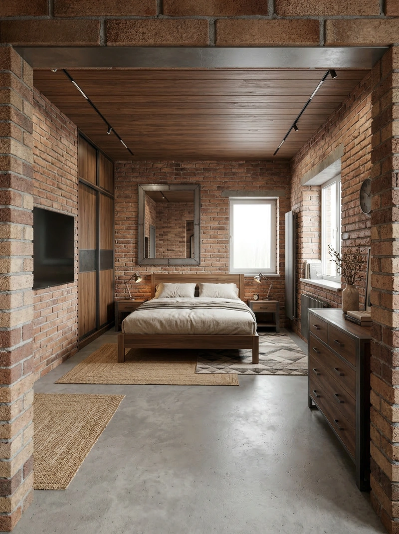 Дизайн спальни в стиле Лофт — фото интерьера от нейросети RoomGPT