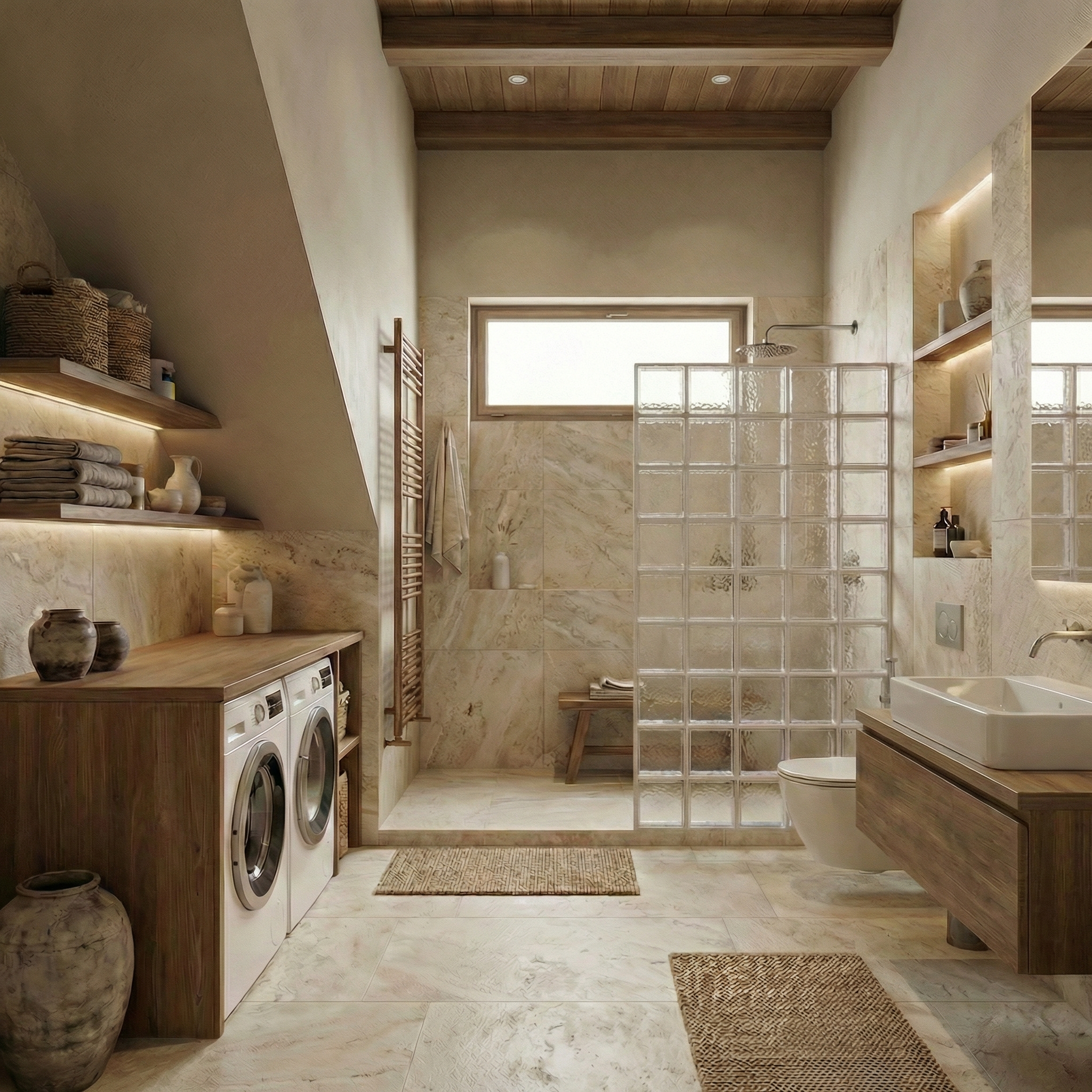 Дизайн ванной в стиле Japandi — фото интерьера от нейросети RoomGPT