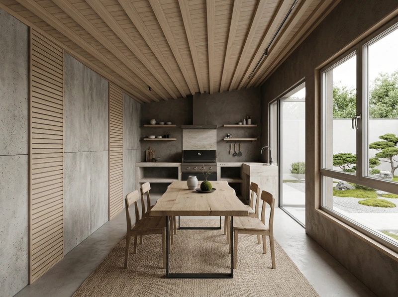 Дизайн кухни в стиле Japandi — фото интерьера от нейросети RoomGPT