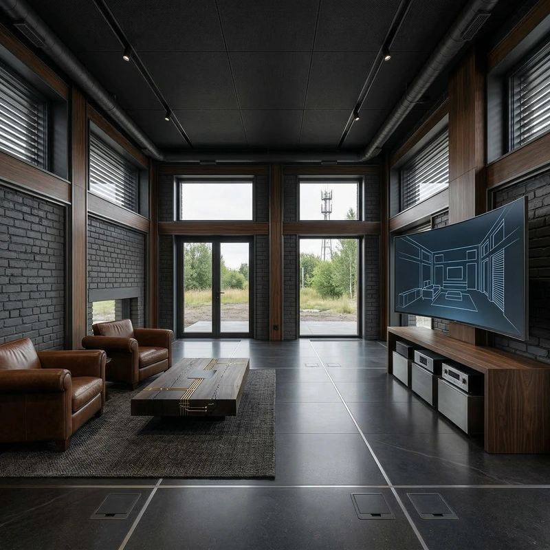 Дизайн гостиной в стиле Блэктэк — фото интерьера от нейросети RoomGPT