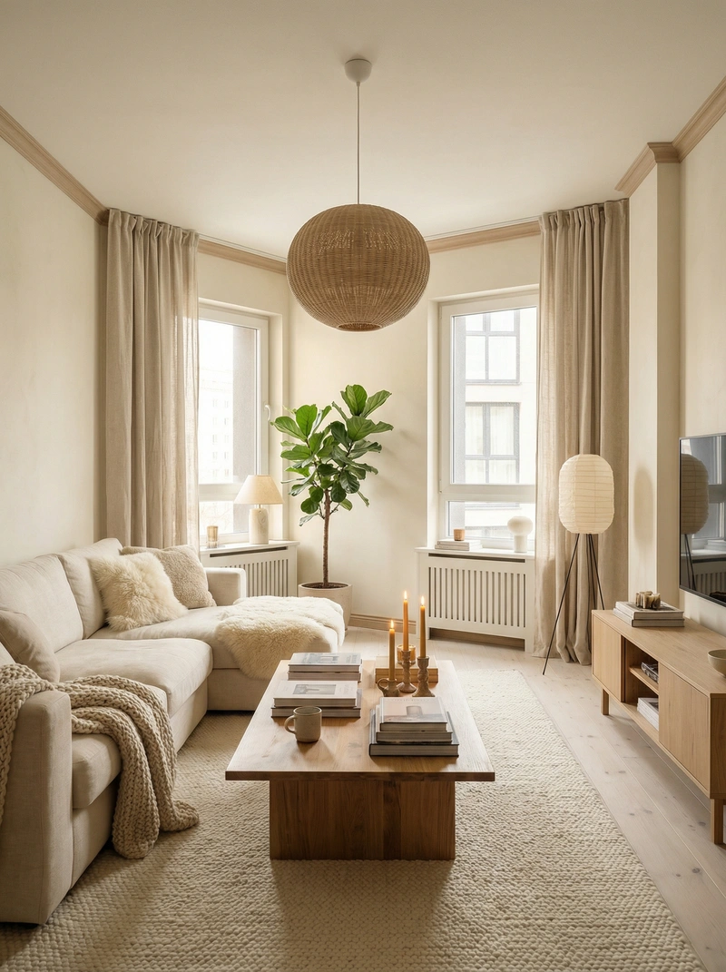 Дизайн интерьера в стиле Хюгге — Гостиная от нейросети RoomGPT
