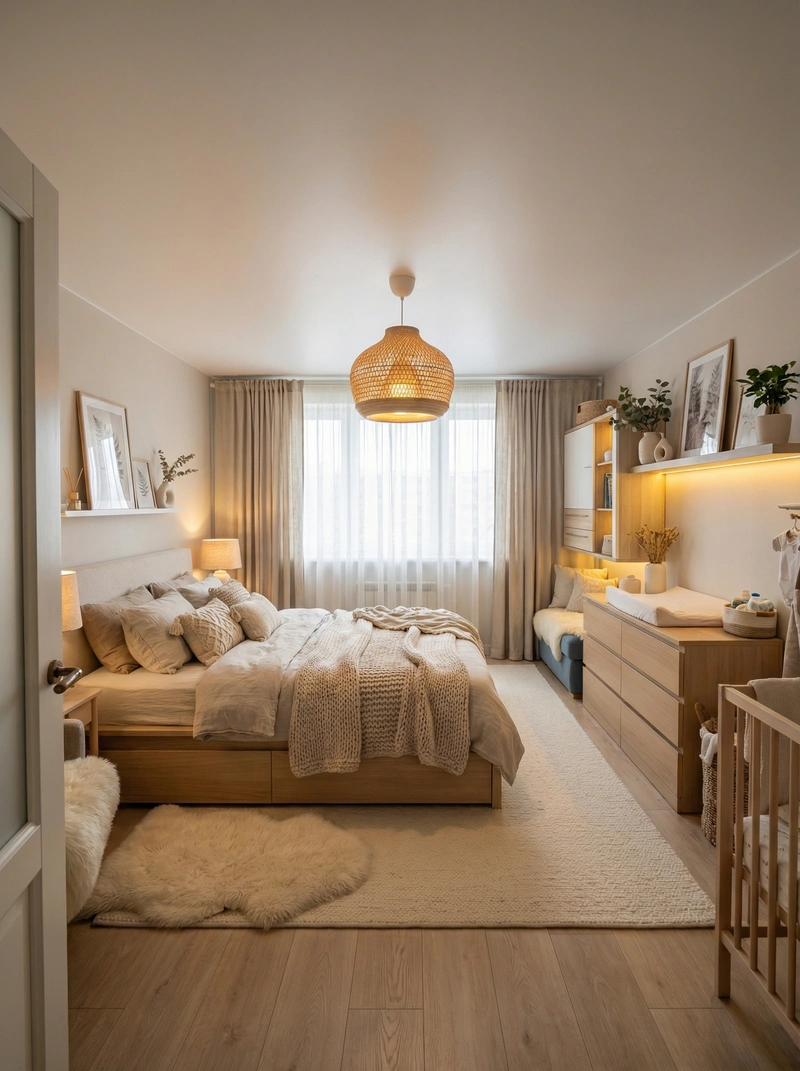 Дизайн спальни в стиле Хюгге — фото интерьера от нейросети RoomGPT