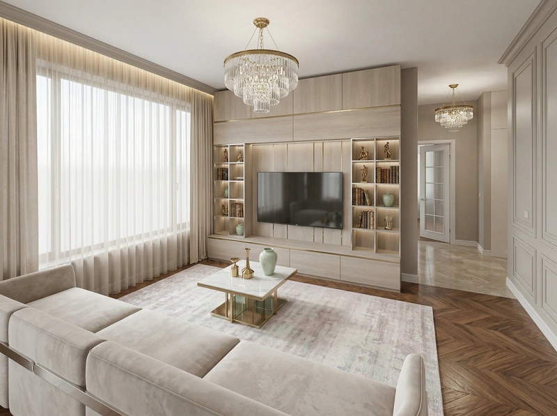 Дизайн гостиной в стиле Неоклассика — фото интерьера от нейросети RoomGPT