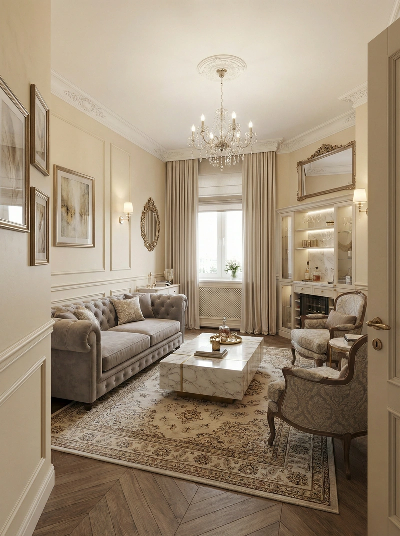 Дизайн интерьера в стиле Классика — Гостиная от нейросети RoomGPT