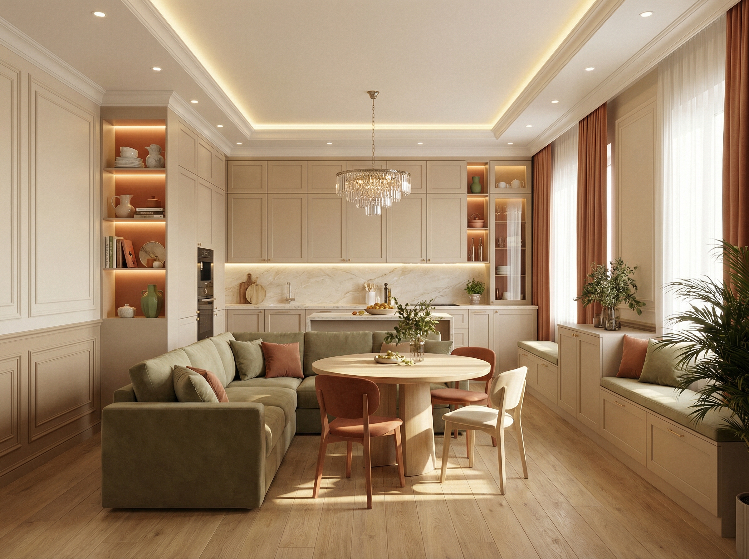 Дизайн кухни в стиле Классика — фото интерьера от нейросети RoomGPT