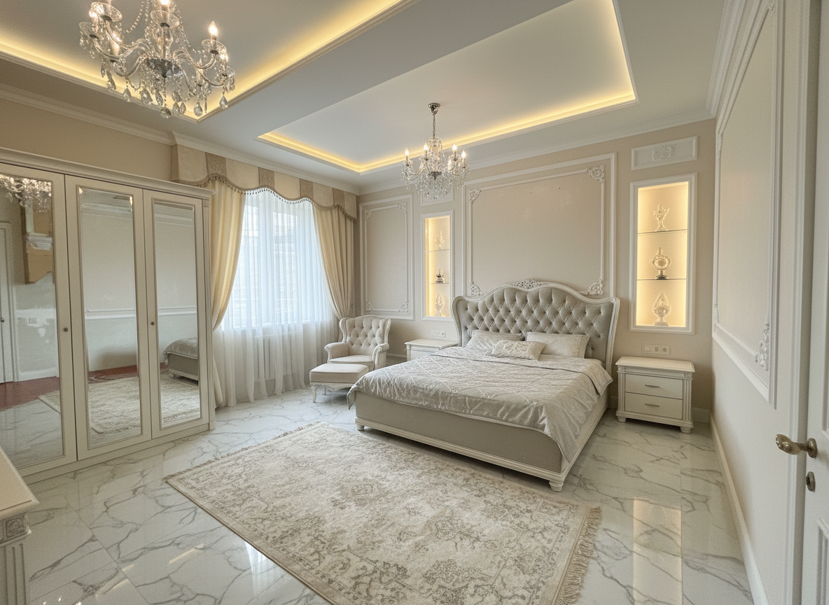 Дизайн спальни в стиле Классика — фото интерьера от нейросети RoomGPT