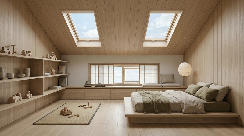 Дизайн детской в стиле Japandi — фото интерьера от нейросети RoomGPT