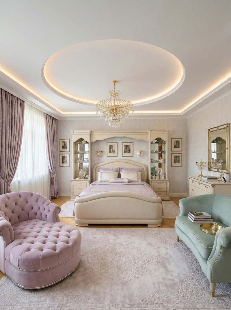 Дизайн спальни в стиле Неоклассика — фото интерьера от нейросети RoomGPT