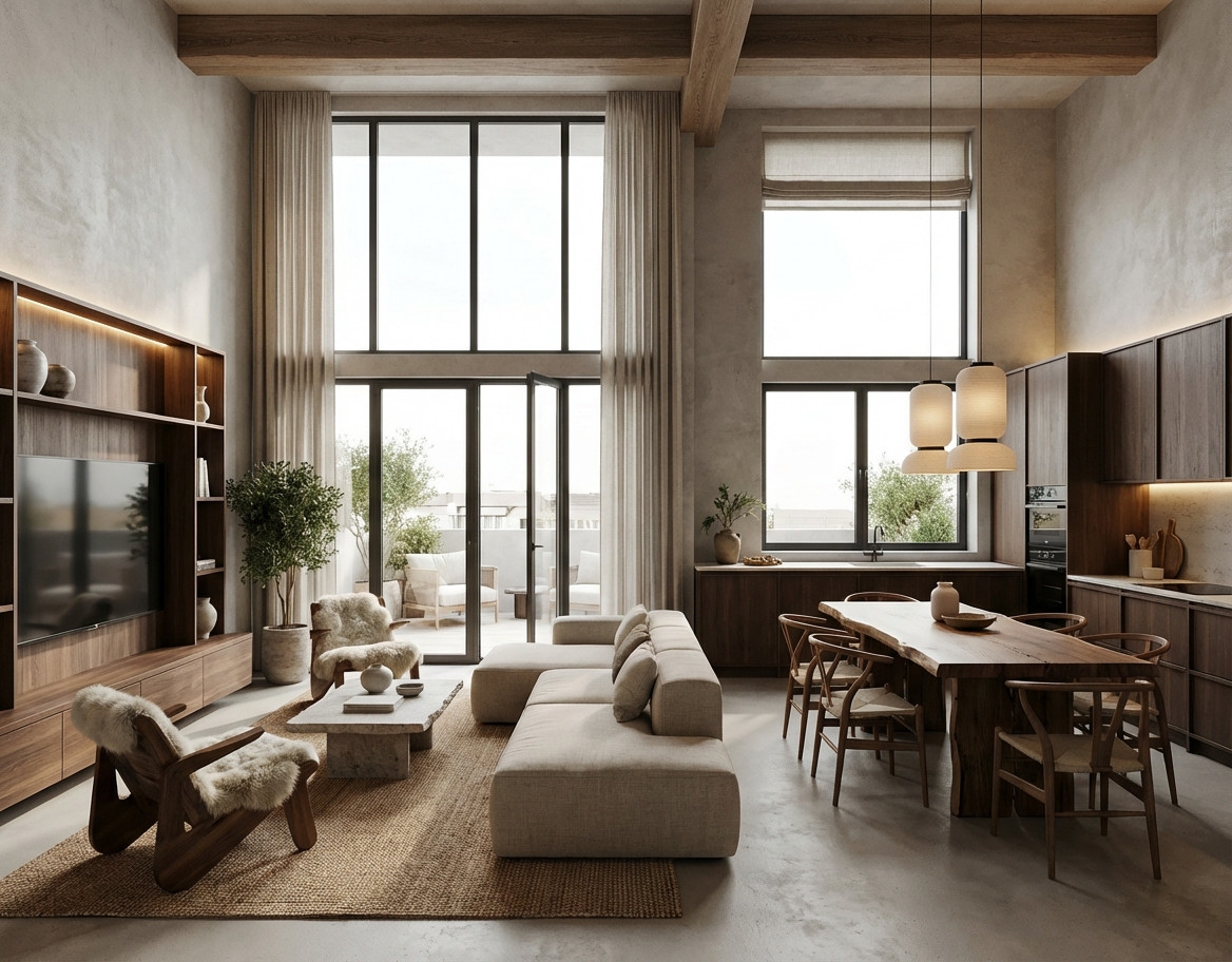 Дизайн гостиной в стиле Japandi — фото интерьера от нейросети RoomGPT