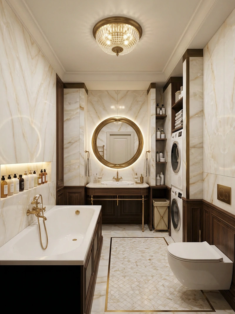 Дизайн ванной в стиле Классика — фото интерьера от нейросети RoomGPT