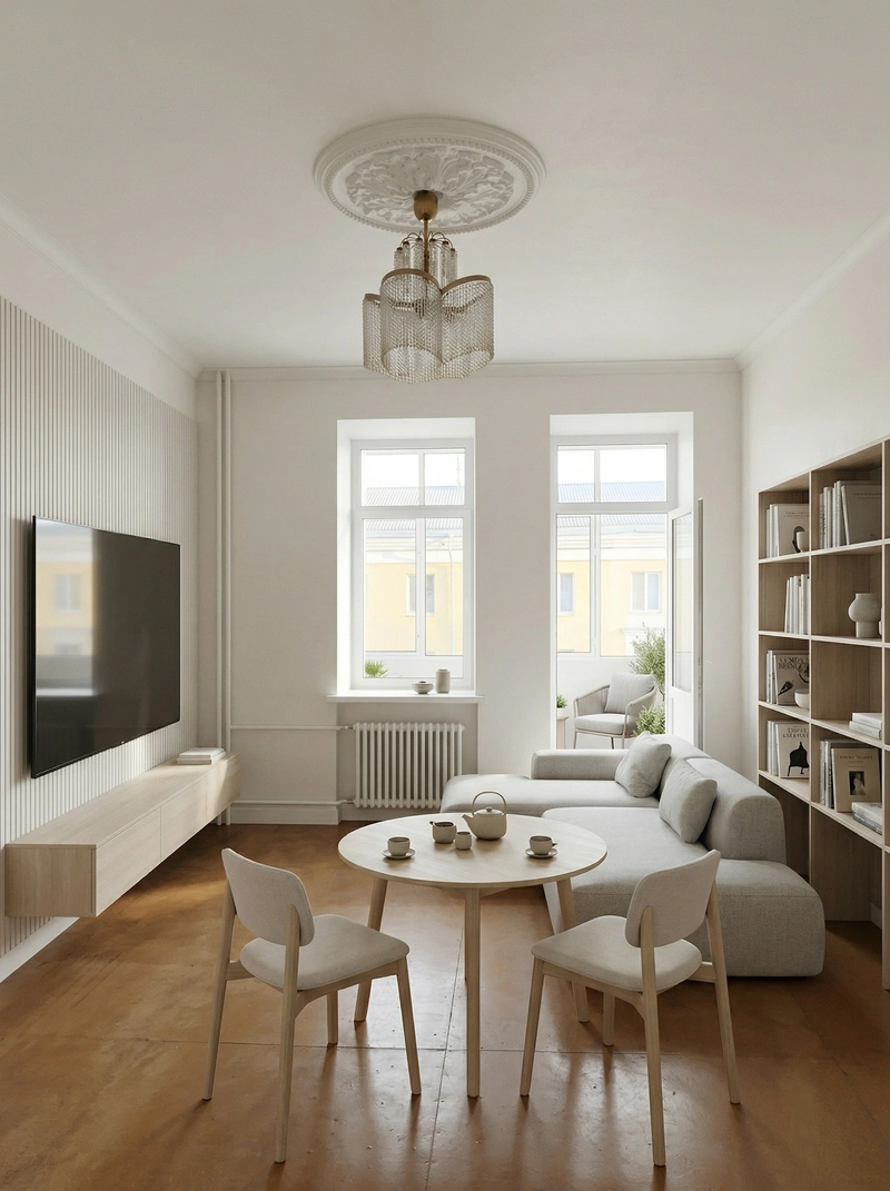 Дизайн гостиной в стиле Сканди — фото интерьера от нейросети RoomGPT