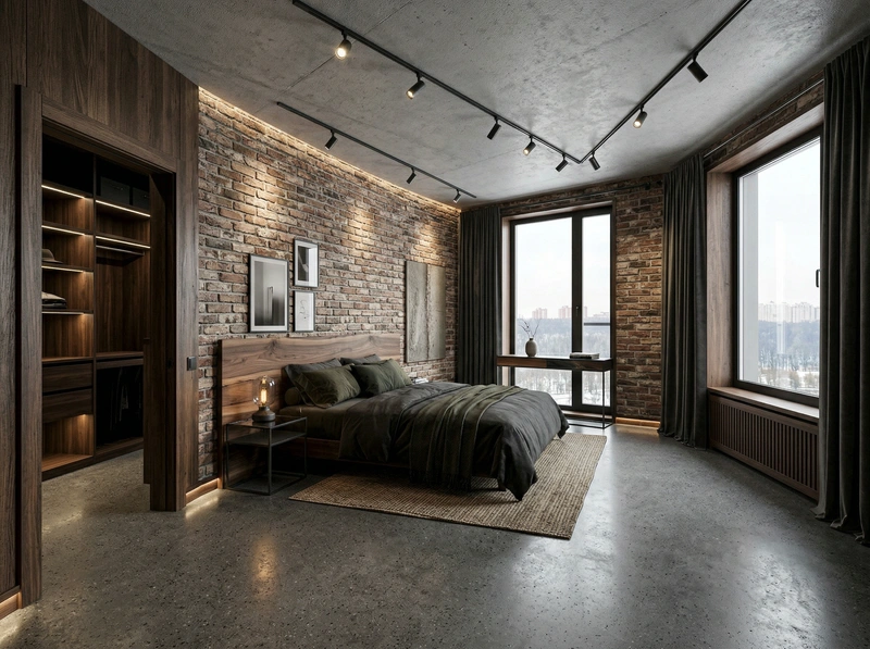 Дизайн интерьера в стиле Лофт — Спальня от нейросети RoomGPT