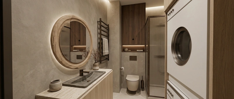 Дизайн ванной в стиле Japandi — фото интерьера от нейросети RoomGPT