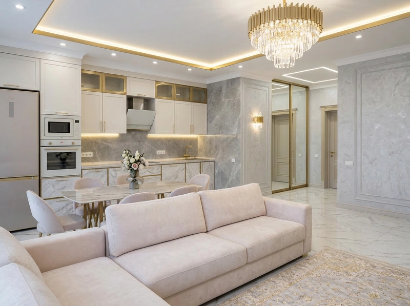 Дизайн кухни в стиле Неоклассика — фото интерьера от нейросети RoomGPT