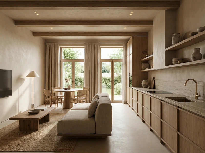 Дизайн кухни в стиле Japandi — фото интерьера от нейросети RoomGPT