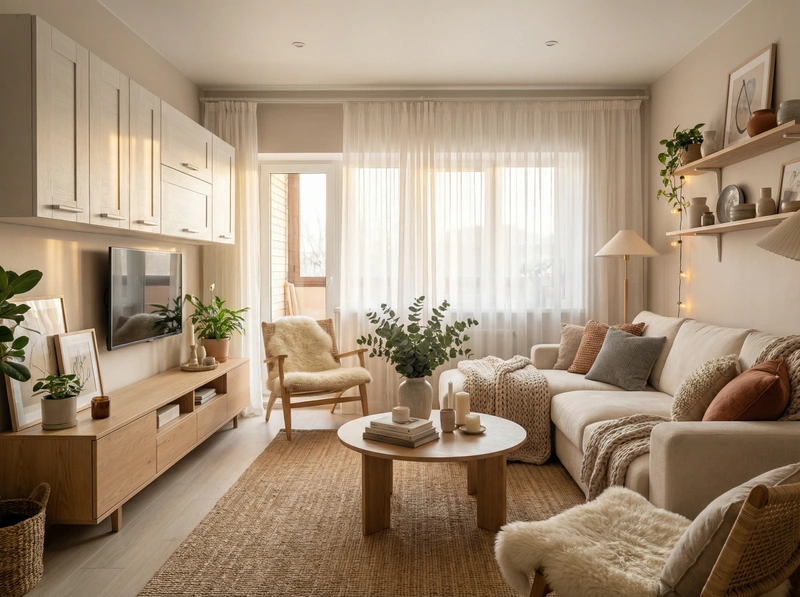 Дизайн интерьера в стиле Хюгге — Гостиная от нейросети RoomGPT