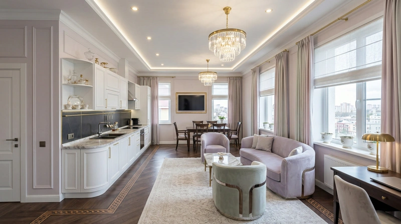 Дизайн гостиной в стиле Неоклассика — фото интерьера от нейросети RoomGPT