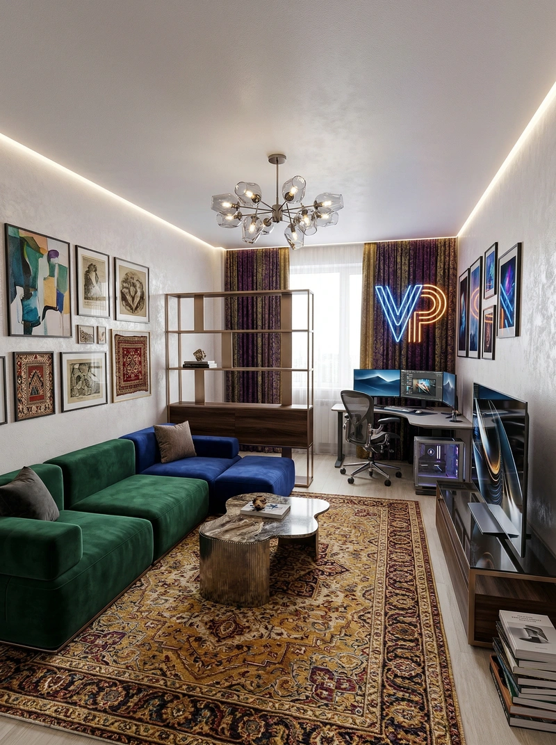 Дизайн интерьера в стиле Эклектика — Гостиная от нейросети RoomGPT