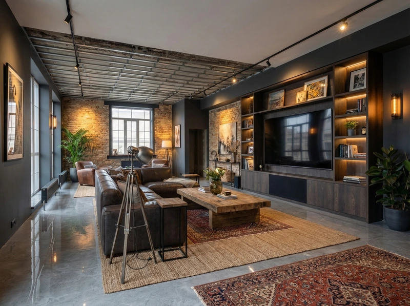 Дизайн интерьера в стиле Лофт — Гостиная от нейросети RoomGPT