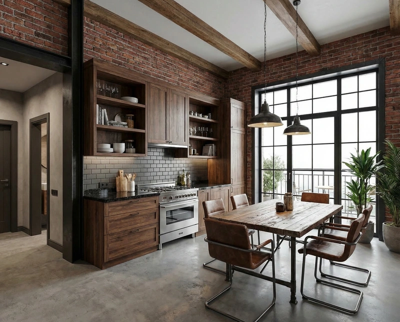 Дизайн кухни в стиле Лофт — фото интерьера от нейросети RoomGPT