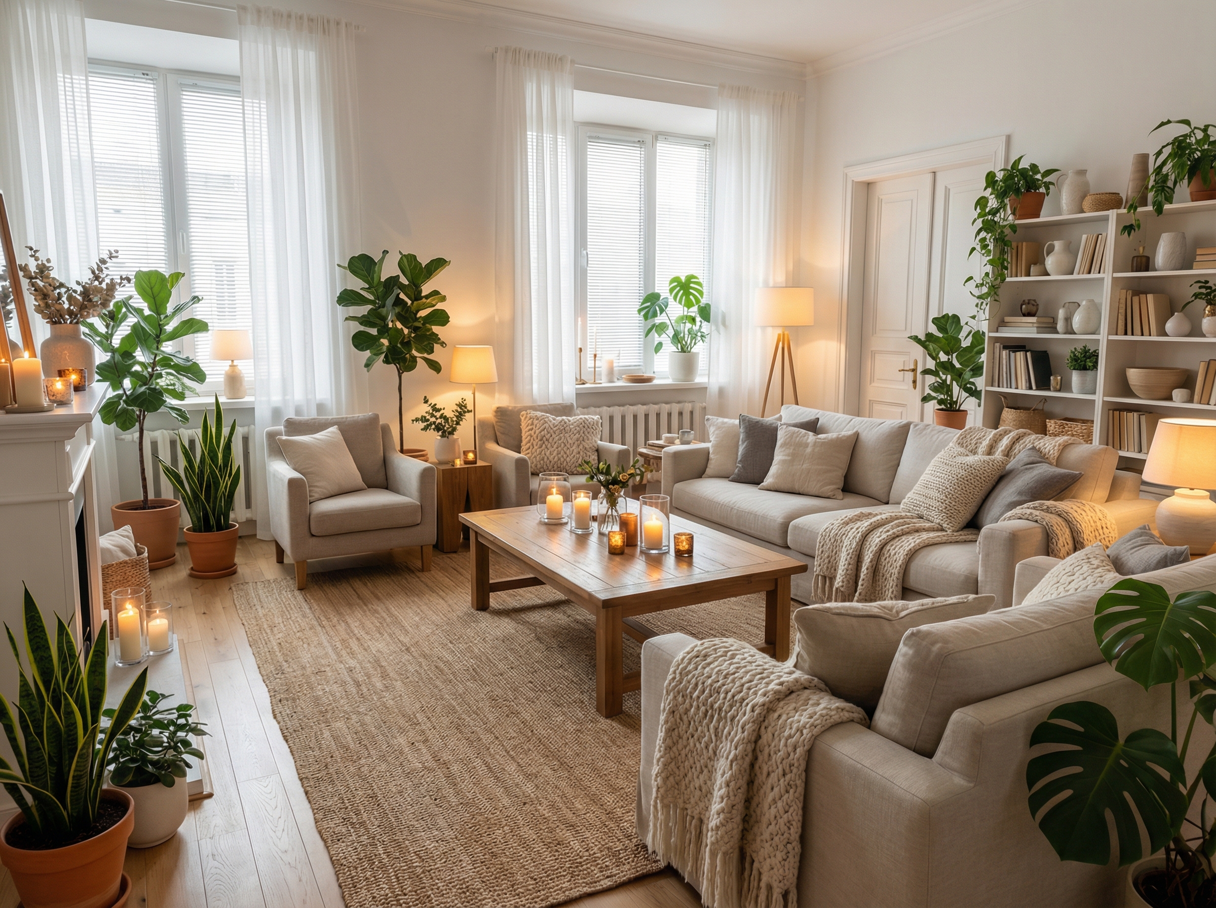 Дизайн гостиной в стиле Хюгге — фото интерьера от нейросети RoomGPT