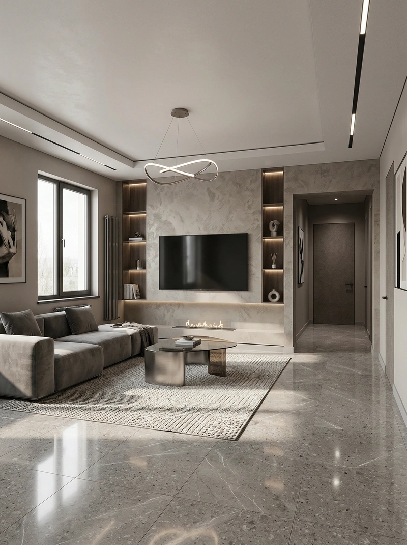 Дизайн интерьера в стиле Контемпорари — Гостиная от нейросети RoomGPT