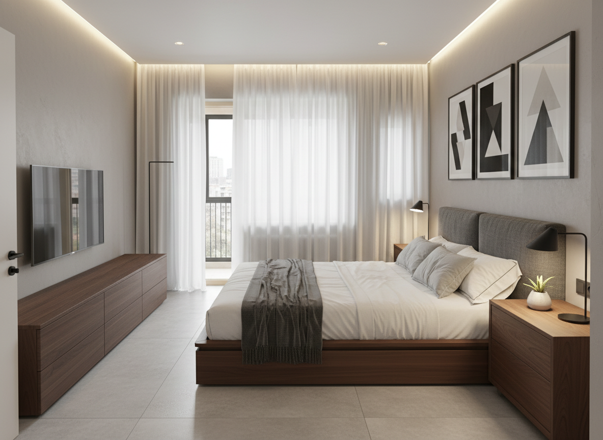 Дизайн спальни в стиле Минимализм — фото интерьера от нейросети RoomGPT