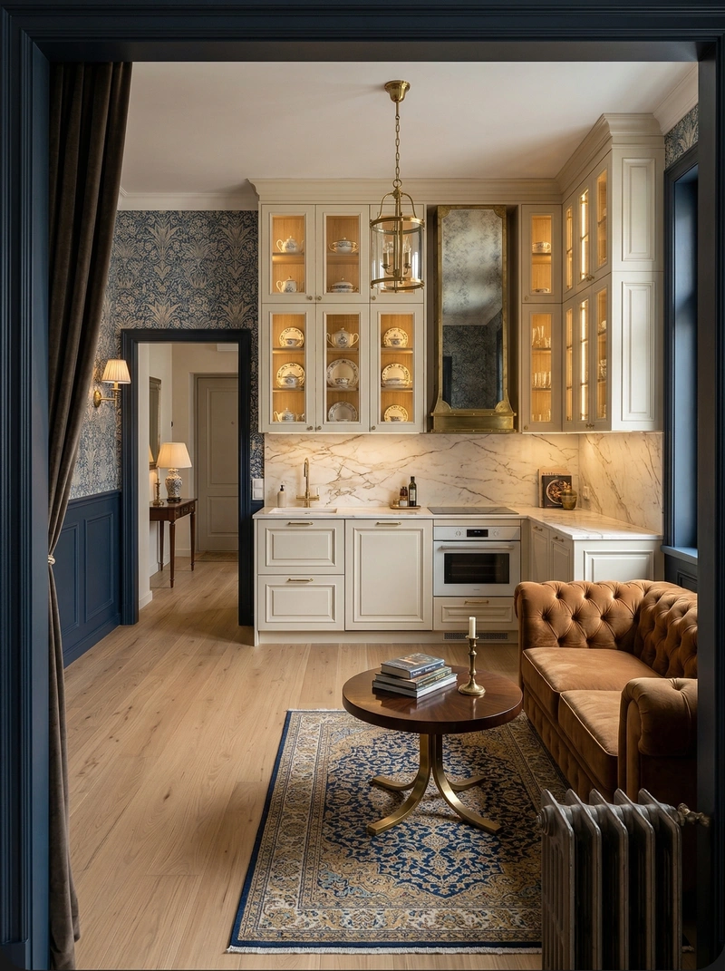 Дизайн кухни в стиле Классика — фото интерьера от нейросети RoomGPT