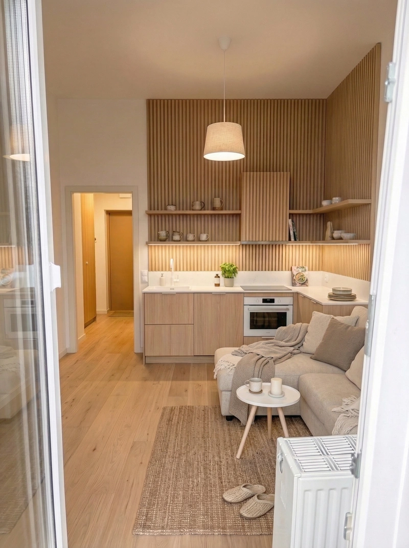 Дизайн кухни в стиле Хюгге — фото интерьера от нейросети RoomGPT