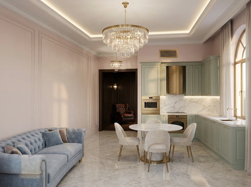 Дизайн кухни в стиле Неоклассика — фото интерьера от нейросети RoomGPT