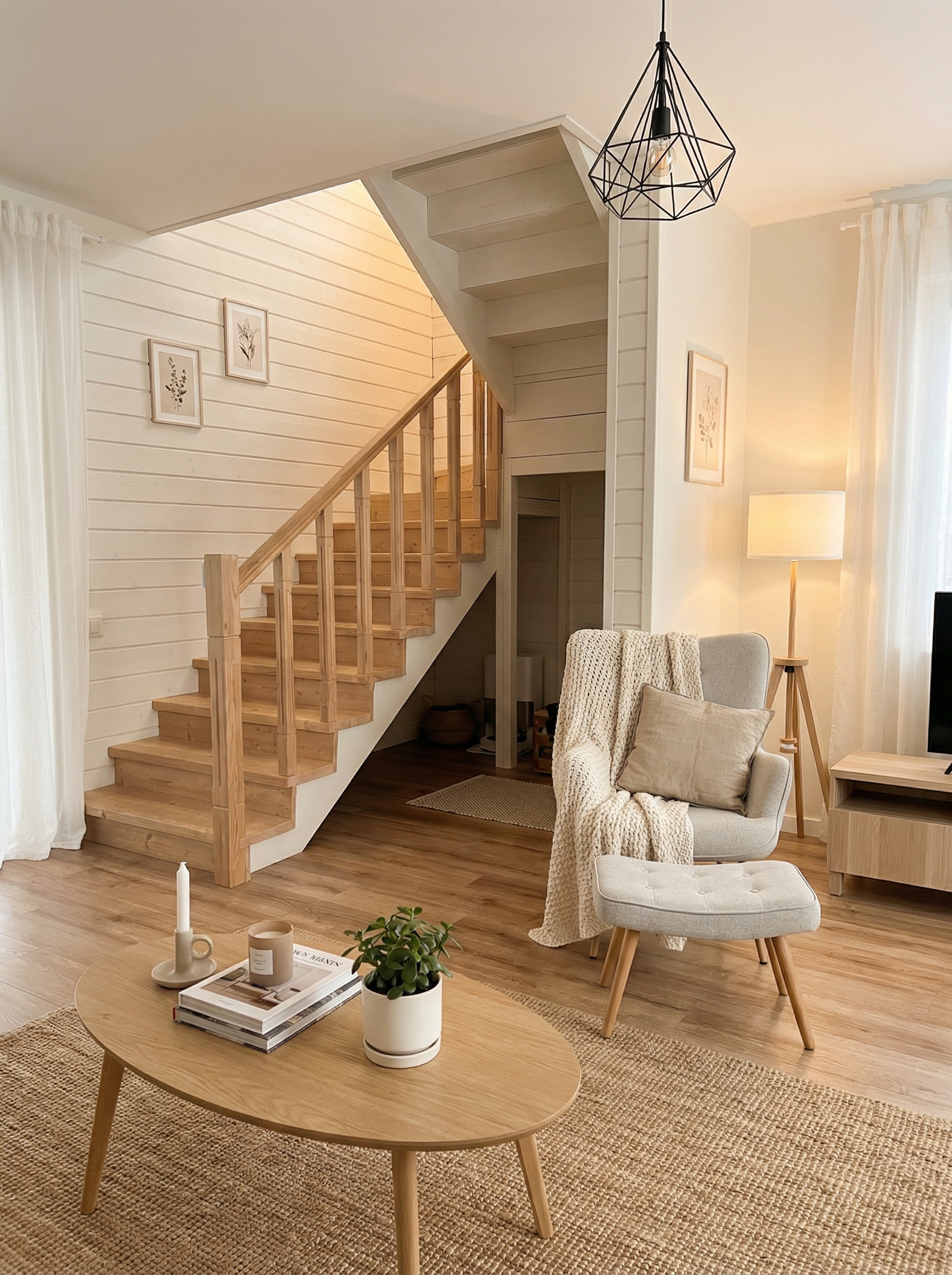 Дизайн гостиной в стиле Хюгге — фото интерьера от нейросети RoomGPT