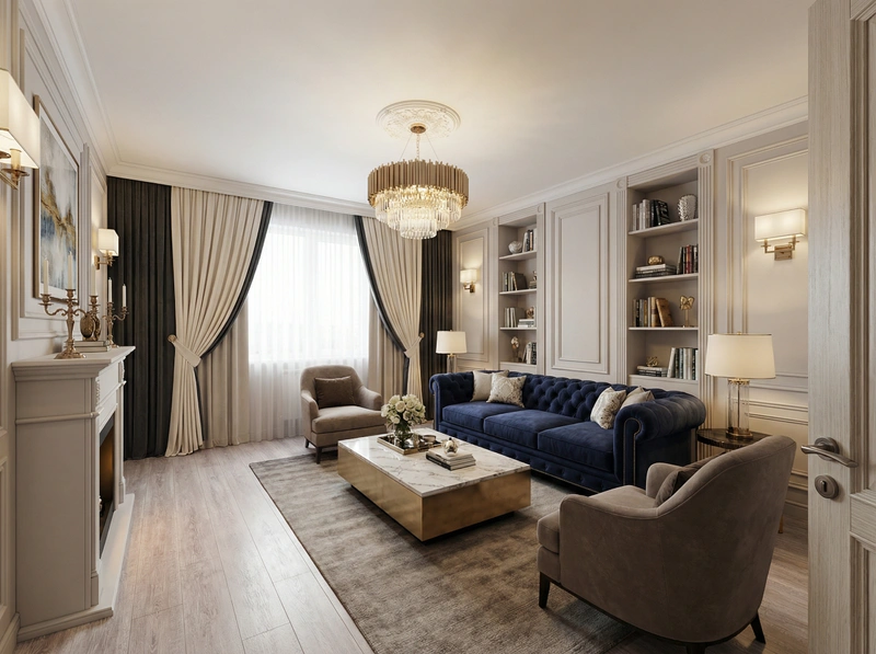Дизайн интерьера в стиле Классика — Гостиная от нейросети RoomGPT