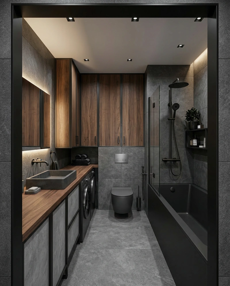 Дизайн ванной в стиле Лофт — фото интерьера от нейросети RoomGPT