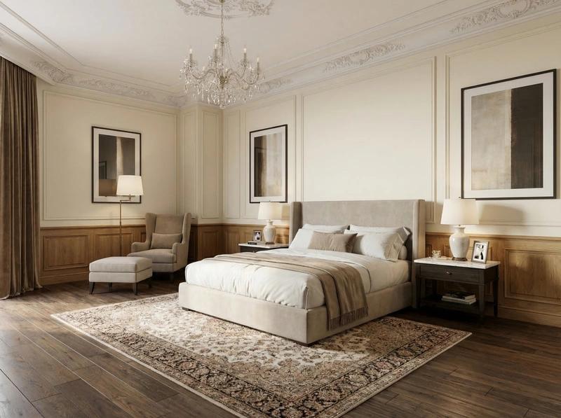 Дизайн спальни в стиле Классика — фото интерьера от нейросети RoomGPT