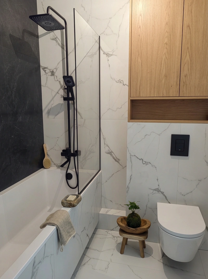 Дизайн ванной в стиле Japandi — фото интерьера от нейросети RoomGPT