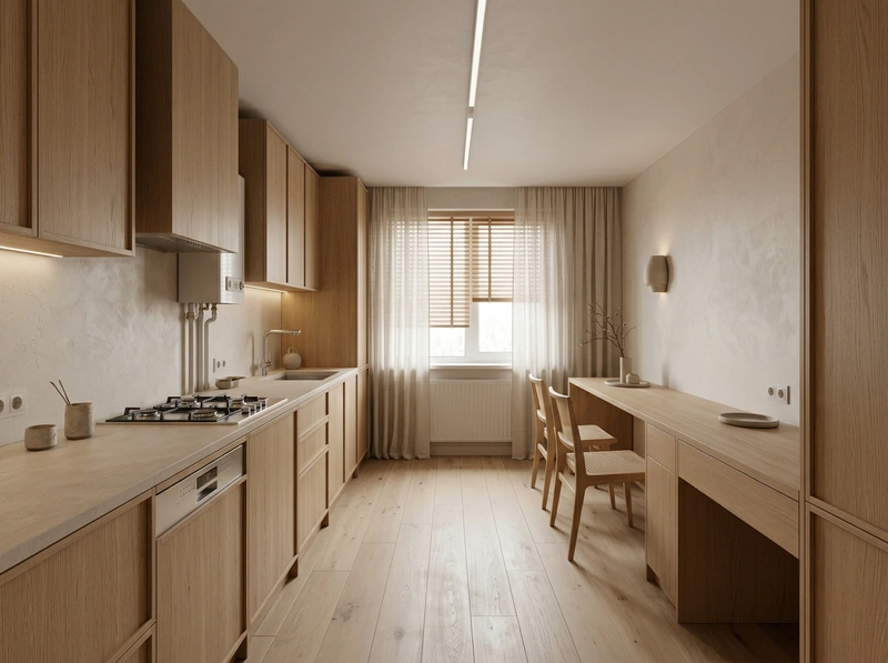 Дизайн кухни в стиле Japandi — фото интерьера от нейросети RoomGPT