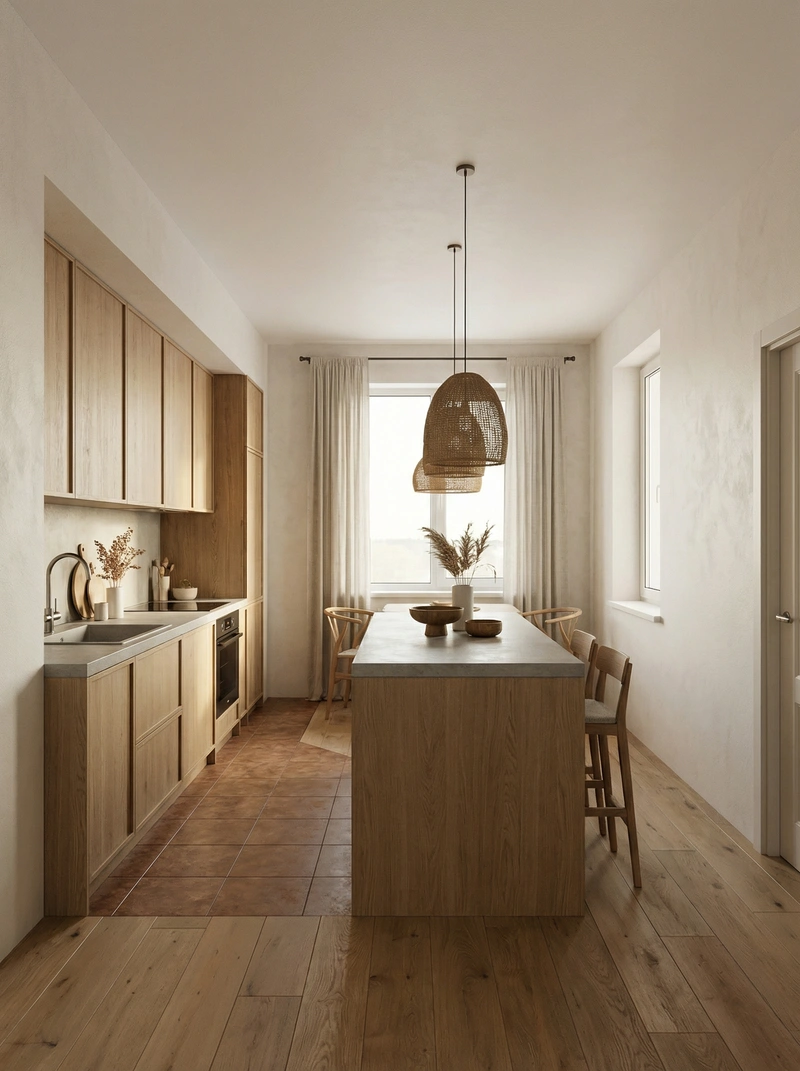 Дизайн кухни в стиле Japandi — фото интерьера от нейросети RoomGPT