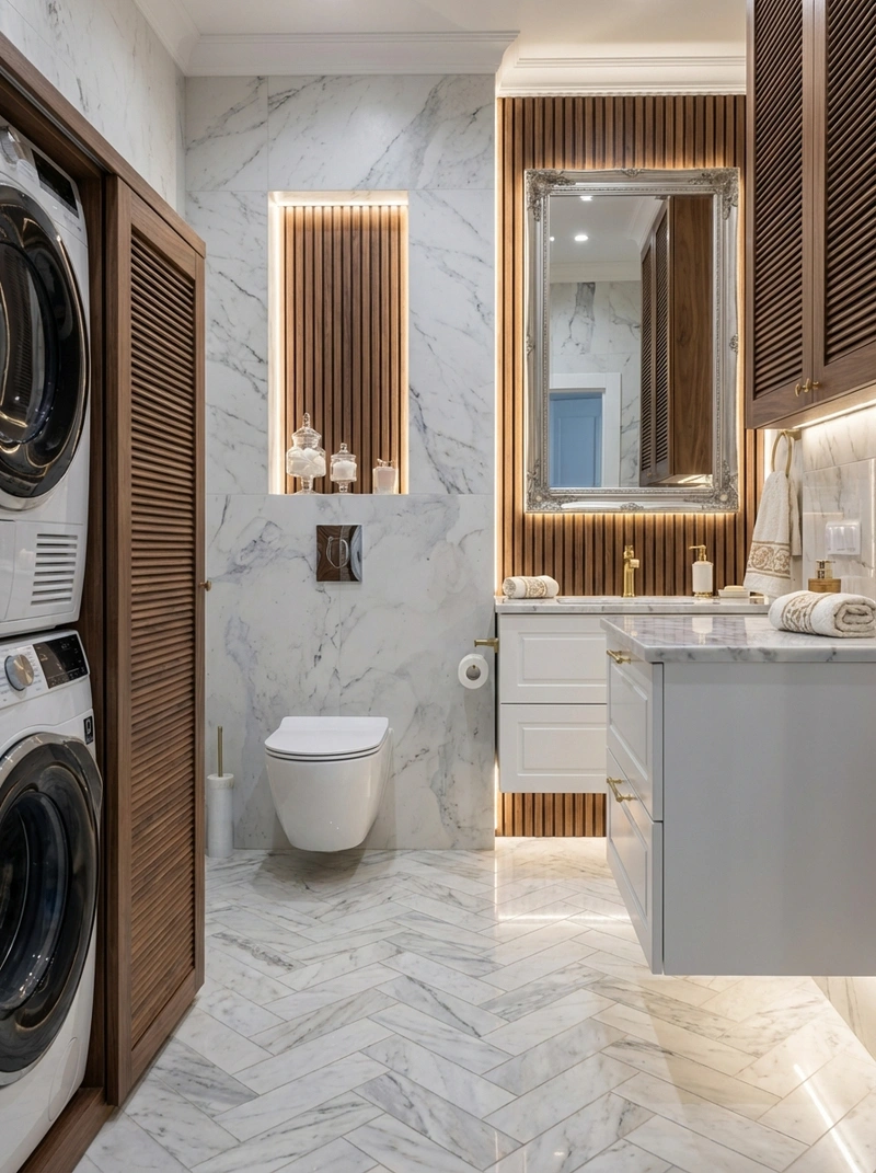 Дизайн ванной в стиле Неоклассика — фото интерьера от нейросети RoomGPT