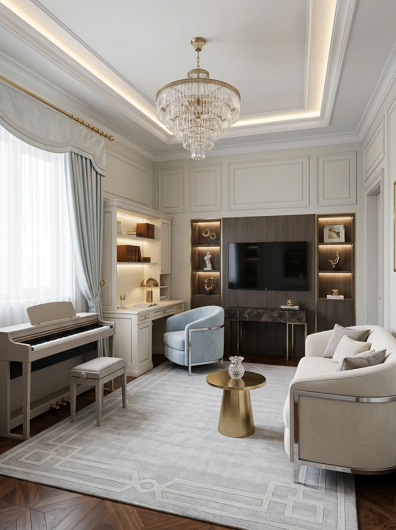 Дизайн интерьера в стиле Неоклассика — Гостиная от нейросети RoomGPT