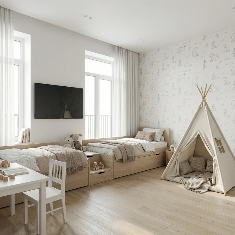 Дизайн интерьера в стиле Хюгге — Детская от нейросети RoomGPT