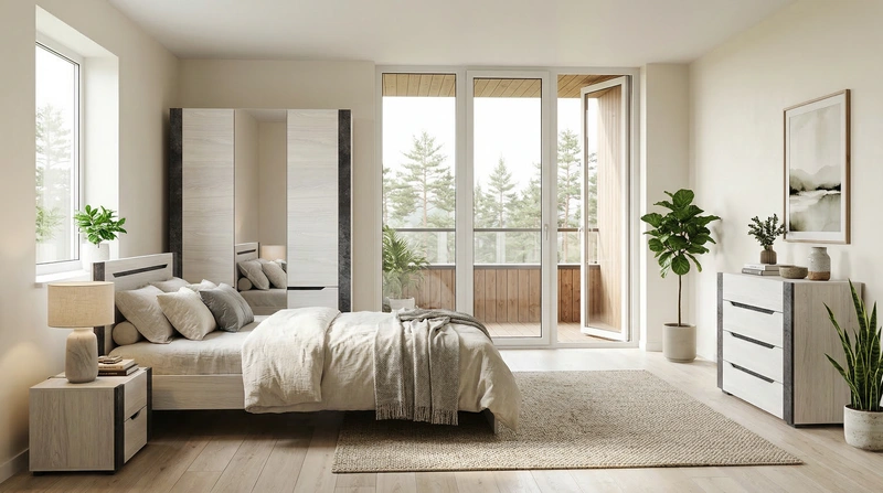 Дизайн спальни в стиле Сканди — фото интерьера от нейросети RoomGPT