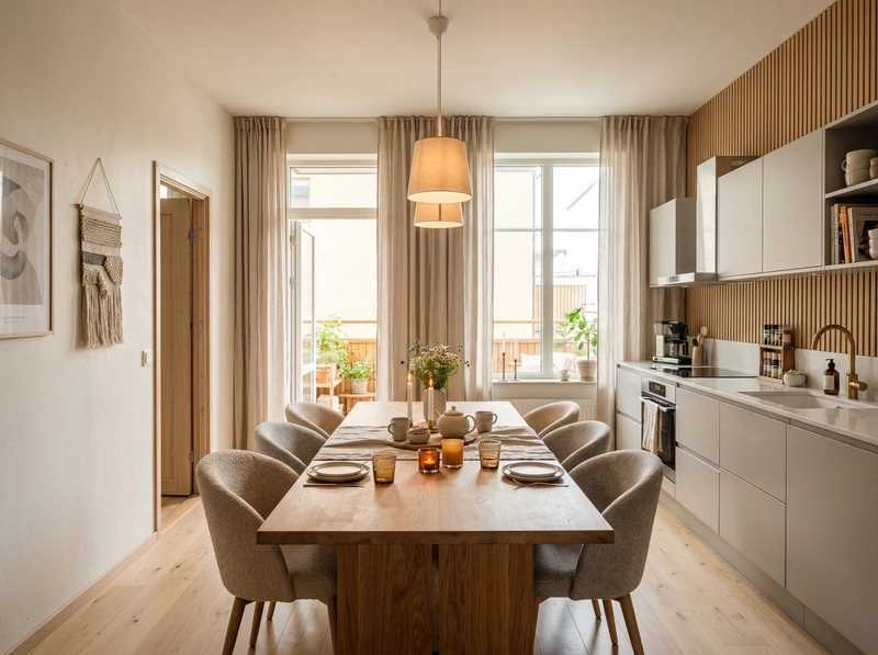 Дизайн кухни в стиле Хюгге — фото интерьера от нейросети RoomGPT