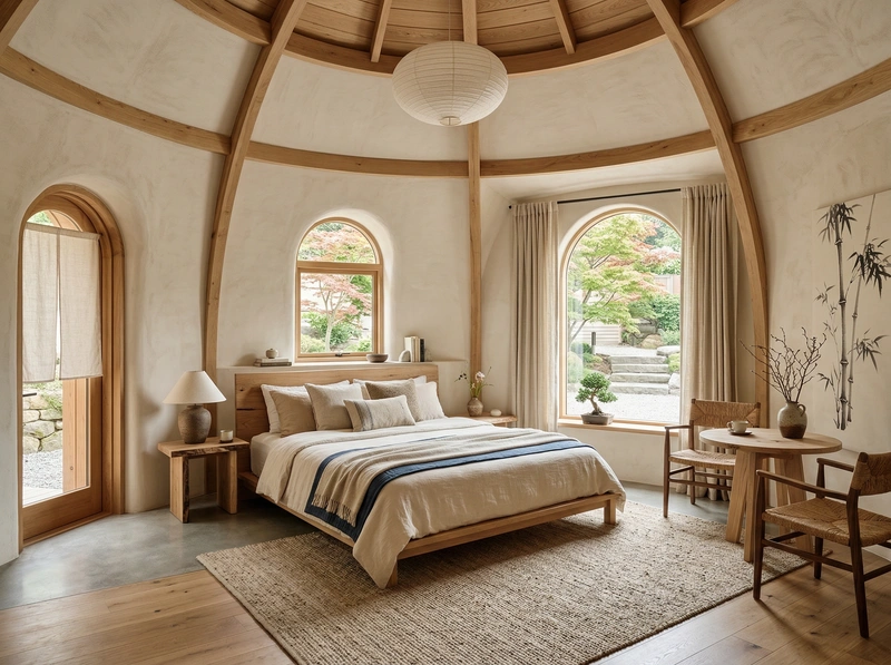 Дизайн спальни в стиле Japandi — фото интерьера от нейросети RoomGPT