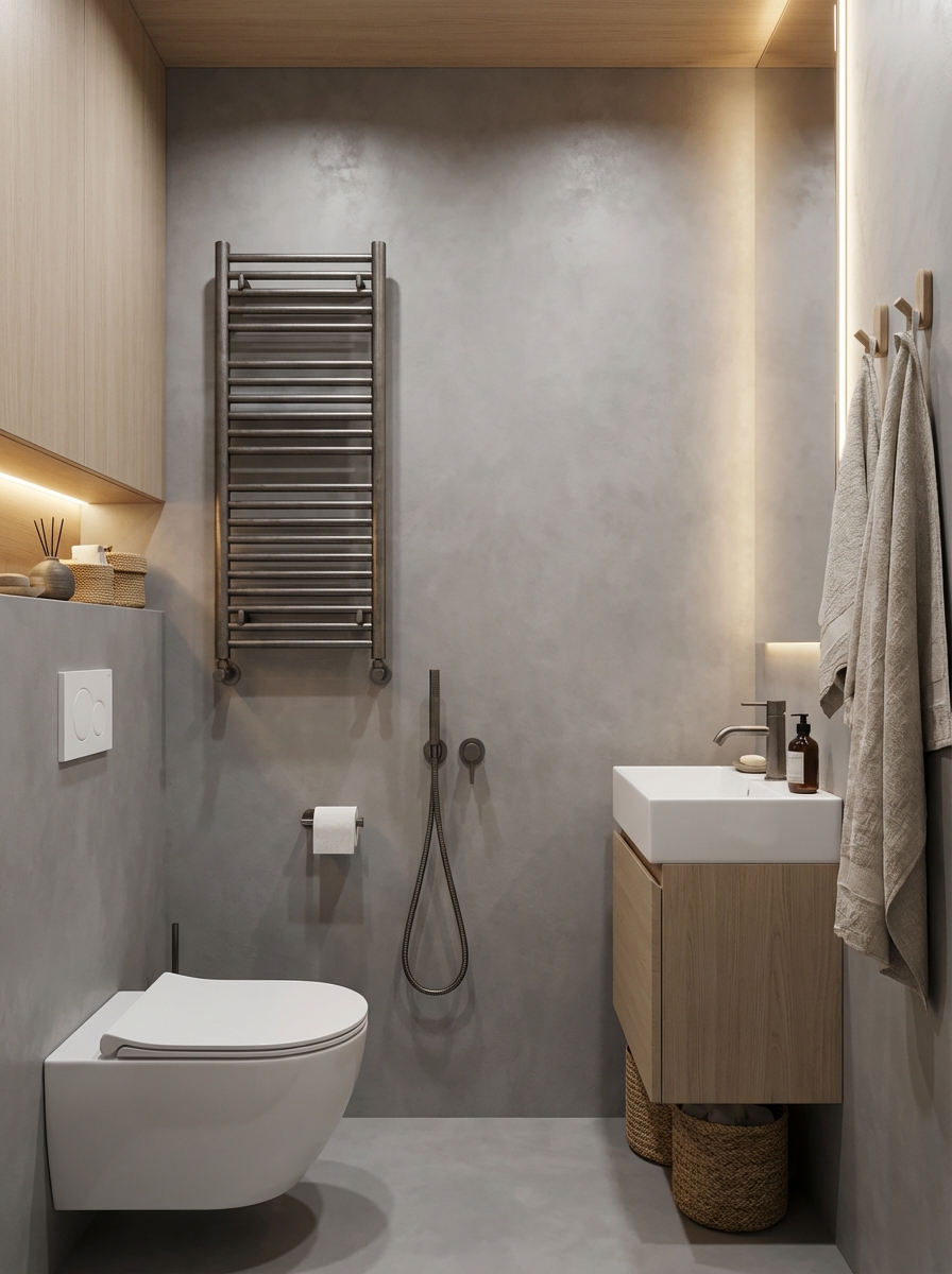 Дизайн ванной в стиле Japandi — фото интерьера от нейросети RoomGPT