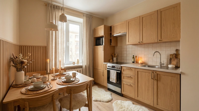 Дизайн интерьера в стиле Хюгге — Кухня от нейросети RoomGPT