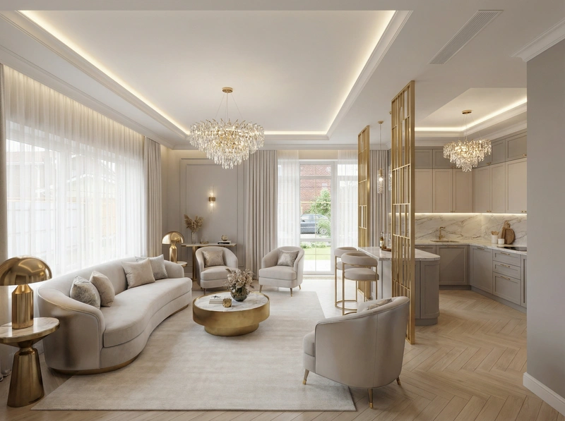 Дизайн интерьера в стиле Неоклассика — Гостиная от нейросети RoomGPT