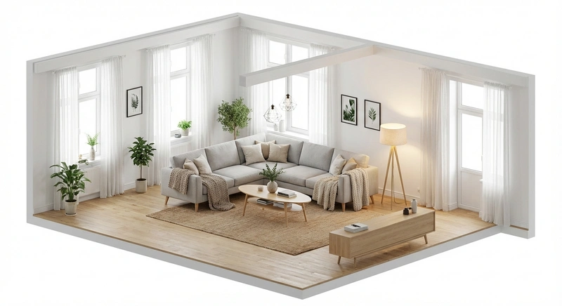 Дизайн интерьера в стиле Хюгге — Гостиная от нейросети RoomGPT