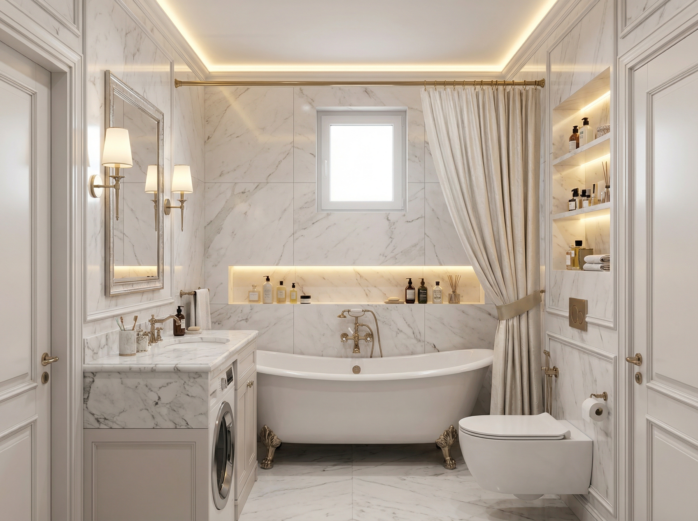 Дизайн ванной в стиле Классика — фото интерьера от нейросети RoomGPT